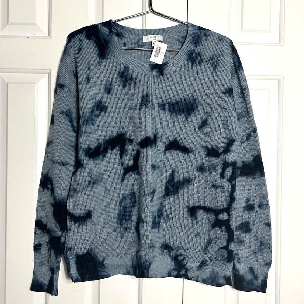 NWT j. society blue tie-dye pullover sweater size large